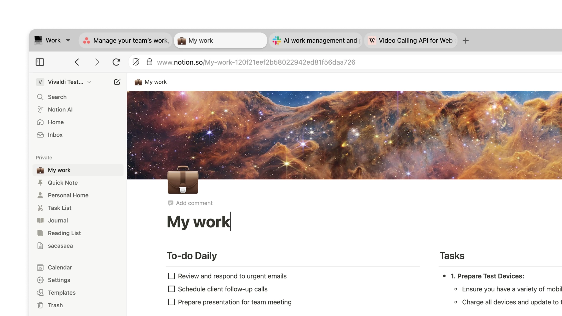 工作工作区：Notion 和团队协作相关的标签页
